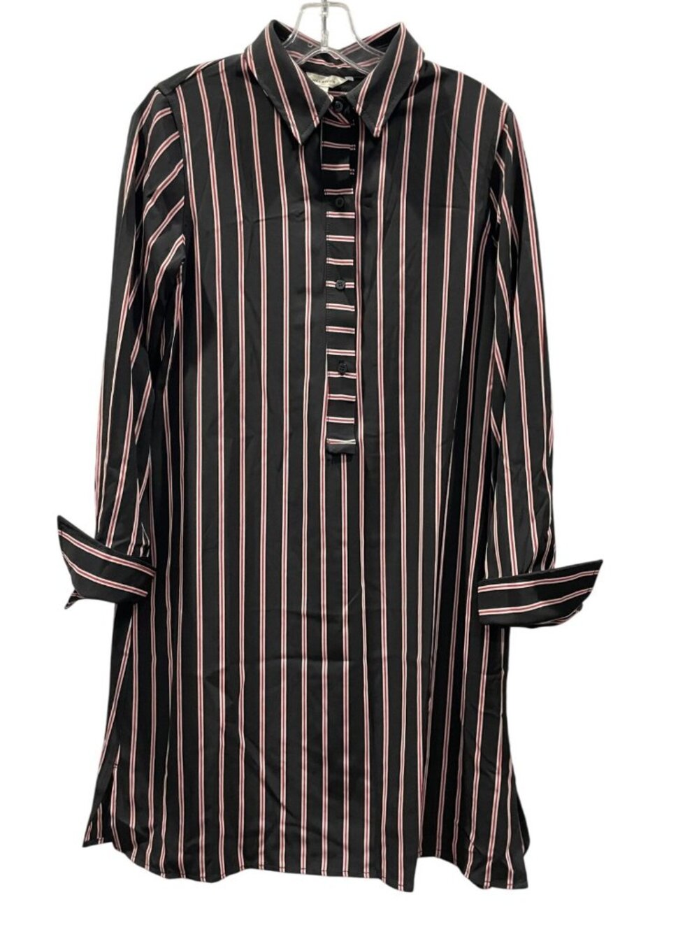 Max Studio Mini Shirt Dress Size L Black Red Nautical Sailor Chic Stretch Preppy